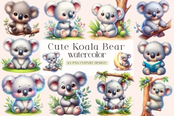 Download Cute Koala Watercolor PNG Bundle - Koala Collection
