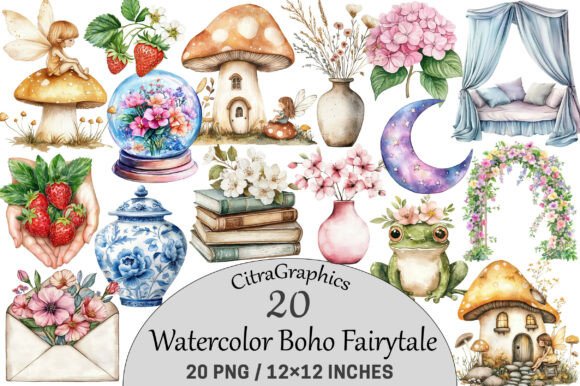 Download Watercolor Boho Fairytale Clipart. - Premium Resources