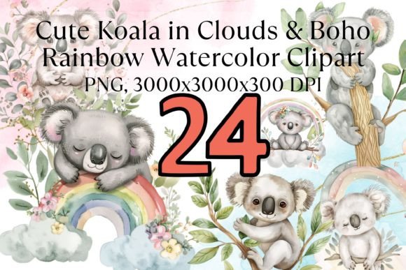 Download Cute Baby Koala Boho Rainbow Watercolor - Koala Collection