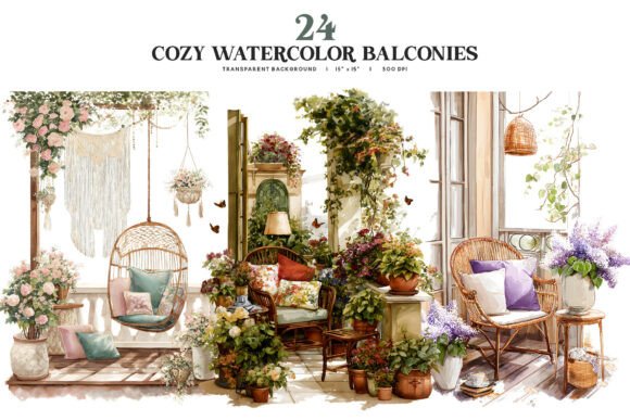 Download Cozy Watercolor Balcony PNG Collection - Cozy watercolor Collection