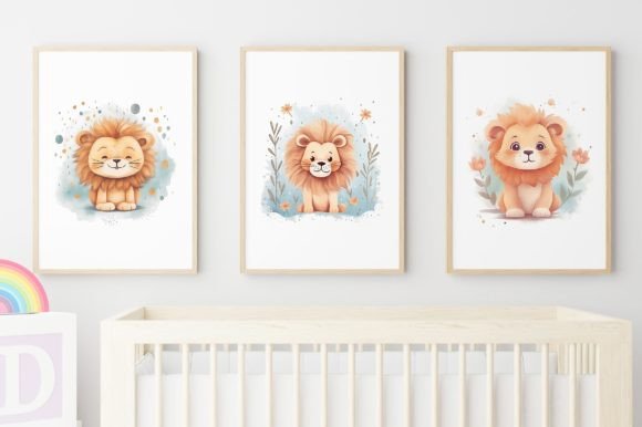 Download Set 3 Lion Smiling Nursery Wall Art Kids - Lion Collection