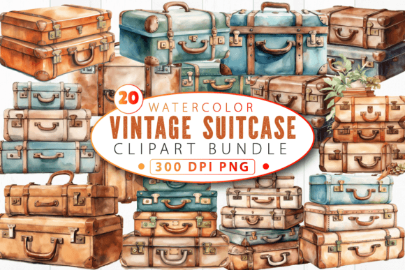 Download Watercolor Vintage Suitcase Clipart Bund - Suitcase clipart Collection