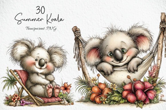 Download Cute Summer Koala Clipart PNG - Koala Collection