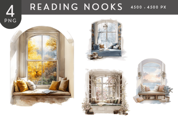 Download Cozy Watercolor Reading Nook Clipart PNG - Cozy watercolor Collection