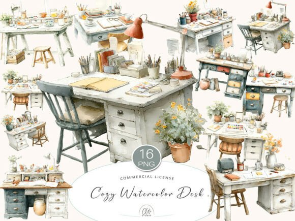 Download Cozy Watercolor Desk Set - Cozy watercolor Collection