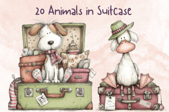 Download Whimsical Animals in Suitcase Clipart - Suitcase clipart Collection