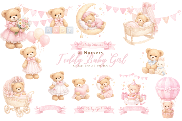 Download Nursery Teddy Baby Girl Clipart PNG - Baby girl Collection