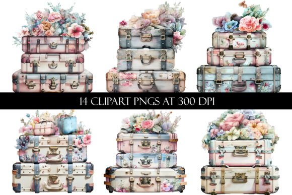 Download Watercolor Floral Suitcase Clipart - Suitcase clipart Collection