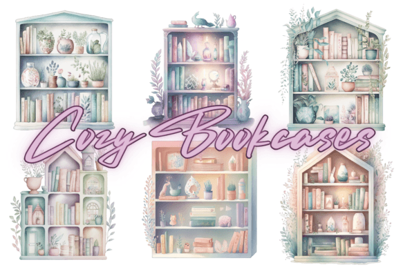 Download Cozy Watercolor Bookcase Bundle - Cozy watercolor Collection