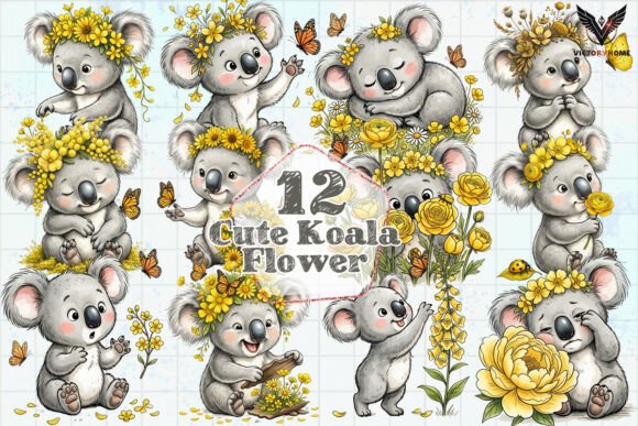 Download Cute Koala Flower Clipart PNG - Premium Resources