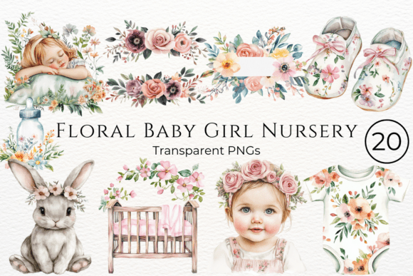 Download Floral Baby Girl Nursery Clipart - Baby girl Collection